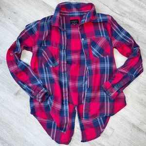 COTTON ON Plaid Shirt Long Sleeve Blue Red Button Down